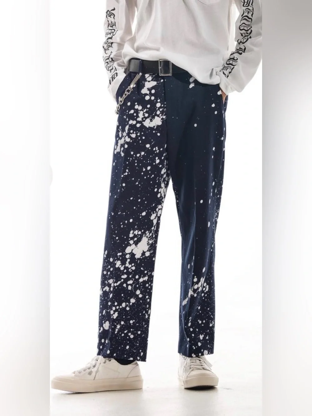 SECOND/LAYER Cerreto Trousers Navy Paint Splatter Size 48 (Waist 34)